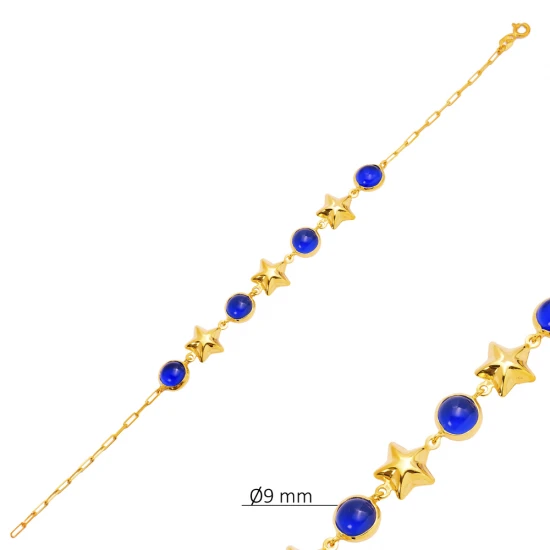 Sapphire Quartz Star Chain 925 Sterling Silver Bracelet | 925 Sterling Silver Wholesale | Sade Silver Sapphire Quartz Star Chain 925 Sterling Silver Bracelet - Sade 925 Silver Jewelry