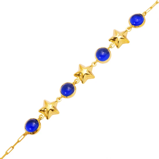 Sapphire Quartz Star Chain 925 Sterling Silver Bracelet | 925 Sterling Silver Wholesale | Sade Silver Sapphire Quartz Star Chain 925 Sterling Silver Bracelet - Sade 925 Silver Jewelry