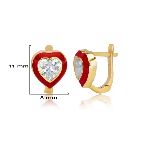 Red Enamel CZ Heart Latch Back Sterling Silver Earrings