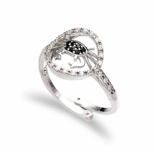 Turkish Crab Shape Black CZ Adjustable 925 Silver Ring