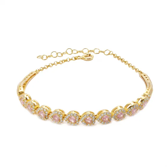Pink CZ Heart 925 Sterling Silver Bracelet Pink CZ Heart 925 Sterling Silver Bracelet