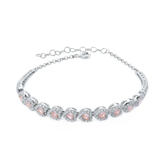 Pink CZ Heart 925 Sterling Silver Bracelet Pink CZ Heart 925 Sterling Silver Bracelet