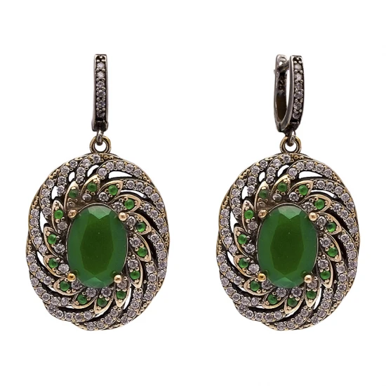 Emerald Oval CZ Dangle 925 Sterling Silver Earrings Emerald Oval CZ Dangle 925 Sterling Silver Earrings
