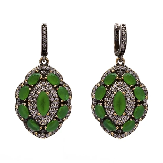 925 Sterling Silver Oval Emerald CZ Dangle Earrings 925 Sterling Silver Oval Emerald CZ Dangle Earrings