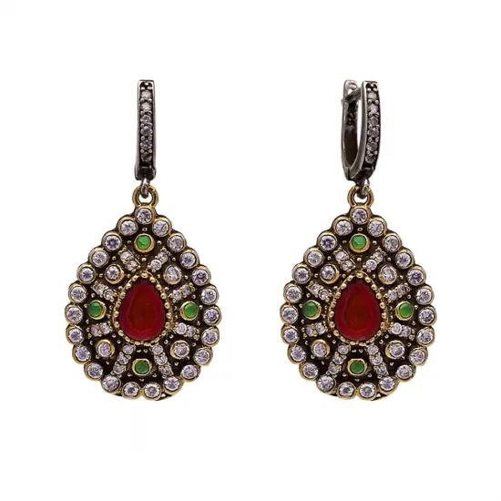 Authentic Style Garnet CZ Turkish Authentic Pear Dangle Earrings Authentic Style Garnet CZ Turkish Authentic Pear Dangle Earrings