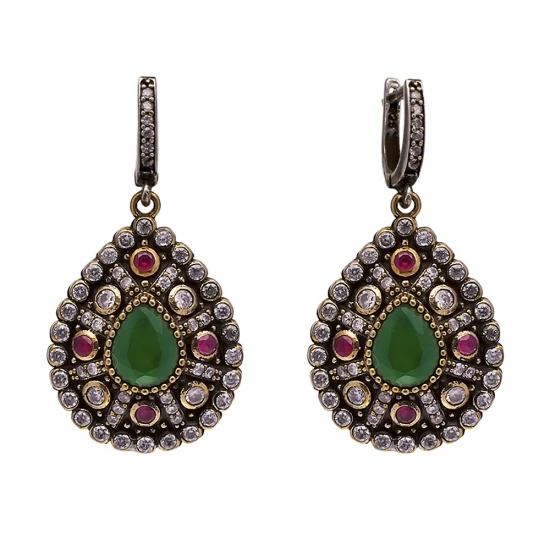 Pear Drop Emerald CZ Dangle Sterling Silver Earrings Pear Drop Emerald CZ Dangle Sterling Silver Earrings