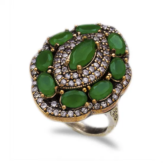 Pear Oval Emerald CZ Silver Authentic Ottoman Rings Pear Oval Emerald CZ Silver Authentic Ottoman Rings