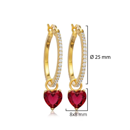 Garnet CZ Heart Women 925 Sterling Silver Earrings Garnet CZ Heart Women 925 Sterling Silver Earrings