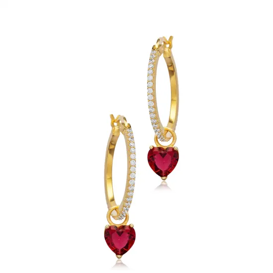 Garnet CZ Heart Women 925 Sterling Silver Earrings Garnet CZ Heart Women 925 Sterling Silver Earrings