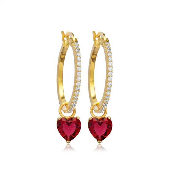 Garnet CZ Heart Women 925 Sterling Silver Earrings Garnet CZ Heart Women 925 Sterling Silver Earrings