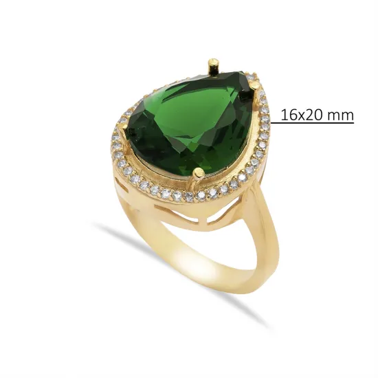 Emerald CZ Pear Shape Silver Cluster Women Ring Emerald CZ Pear Shape Silver Cluster Women Ring