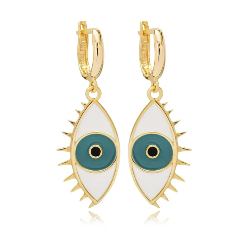 Evil Eye Shape Enamel Dangle Sterling Silver Earrings
