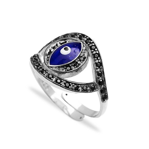 Turkish Evil Eye Shape Adjustable Sterling Silver Ring