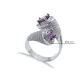 Amethyst CZ Round and Pear Stony Cluster Adjustable Silver Ring Amethyst CZ Round and Pear Stony Cluster Adjustable Silver Ring