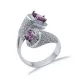 Amethyst CZ Round and Pear Stony Cluster Adjustable Silver Ring Amethyst CZ Round and Pear Stony Cluster Adjustable Silver Ring