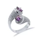 Amethyst CZ Round Stony Cluster Adjustable Silver Ring - Sade 925 Silver Jewelry
