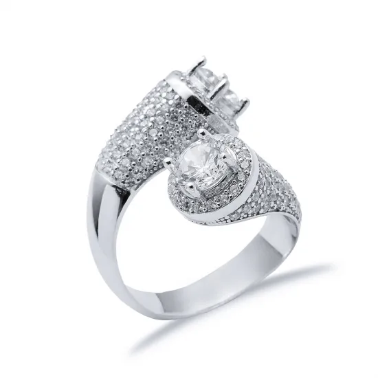 Clear CZ Round Stony Cluster Adjustable 925 Silver Ring Clear CZ Round Stony Cluster Adjustable 925 Silver Ring