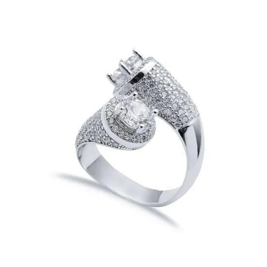 Clear CZ Round Stony Cluster Adjustable 925 Silver Ring Clear CZ Round Stony Cluster Adjustable 925 Silver Ring