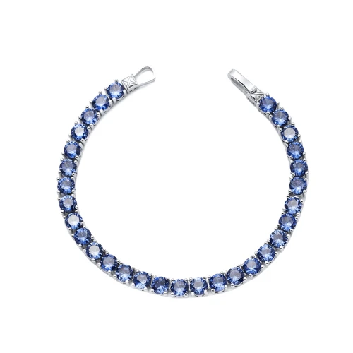 Round Shape Sapphire CZ Stones Tennis Silver Bracelet