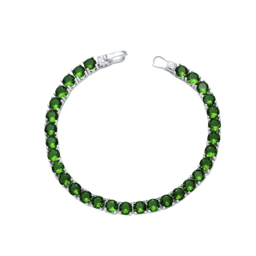 Round Shape Emerald CZ Stones Tennis Silver Bracelet