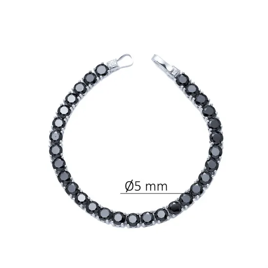 Round Shape Black CZ Stones Tennis 925 Silver Bracelet