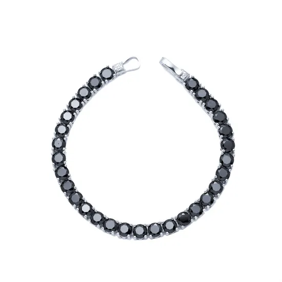 Round Shape Black CZ Stones Tennis 925 Silver Bracelet