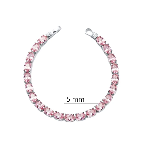 Oval Shape Pink CZ Stones Tennis 925 Silver Bracelet | 925 Sterling Silver Wholesale | Sade Silver Oval Shape Pink CZ Stones Tennis 925 Silver Bracelet - Sade 925 Silver Jewelry