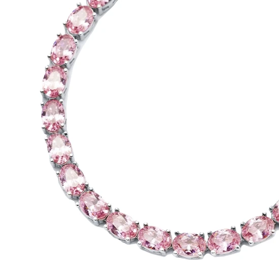 Oval Shape Pink CZ Stones Tennis 925 Silver Bracelet | 925 Sterling Silver Wholesale | Sade Silver Oval Shape Pink CZ Stones Tennis 925 Silver Bracelet - Sade 925 Silver Jewelry