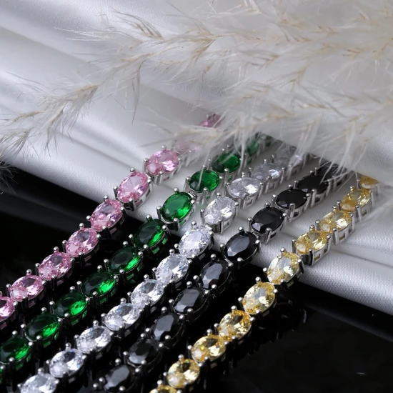 Oval Shape Pink CZ Stones Tennis 925 Silver Bracelet | 925 Sterling Silver Wholesale | Sade Silver Oval Shape Pink CZ Stones Tennis 925 Silver Bracelet - Sade 925 Silver Jewelry