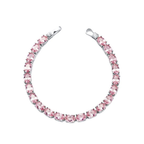 Oval Shape Pink CZ Stones Tennis 925 Silver Bracelet | 925 Sterling Silver Wholesale | Sade Silver Oval Shape Pink CZ Stones Tennis 925 Silver Bracelet - Sade 925 Silver Jewelry