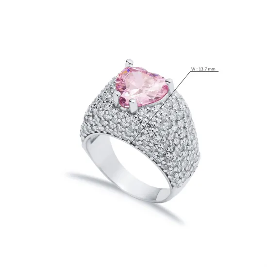 Heart Shape Pink CZ Stones Stony Cluster Silver Ring Heart Shape Pink CZ Stones Stony Cluster Silver Ring