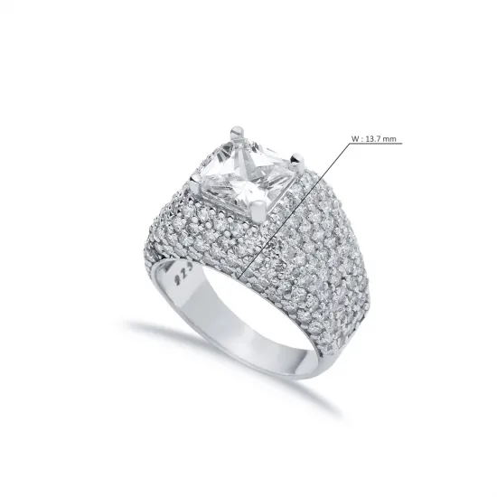 Square Shape CZ Stones Stony Cluster 925 Silver Ring