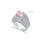Square Shape Pink CZ Stones Stony Cluster Silver Ring Square Shape Pink CZ Stones Stony Cluster Silver Ring