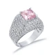 Square Shape Pink CZ Stones Stony Cluster Silver Ring Square Shape Pink CZ Stones Stony Cluster Silver Ring