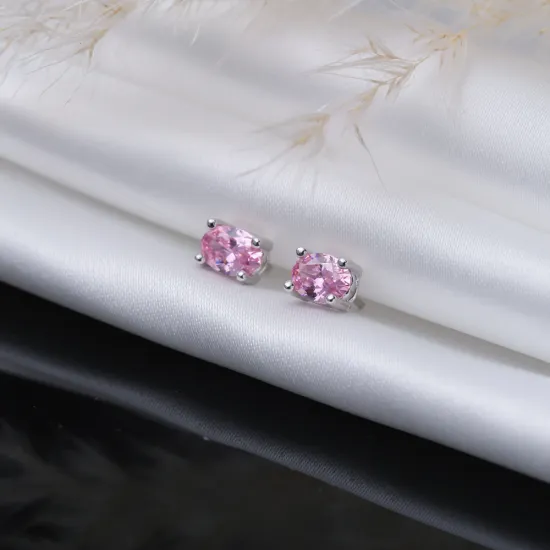 Oval Pink 925 Silver Stud Earrings Oval Pink 925 Silver Stud Earrings