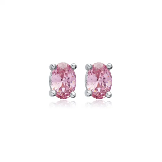 Oval Pink 925 Silver Stud Earrings Oval Pink 925 Silver Stud Earrings