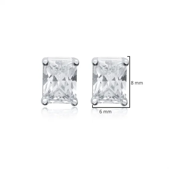 Baguette Rectangle Silver Stud Earrings Baguette Rectangle Silver Stud Earrings