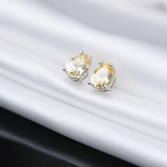 Pear Citrine CZ Silver Stud Earrings