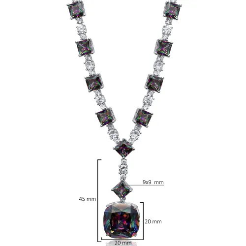 Stylish Square Mystic Topaz CZ Sterling Silver Necklace Stylish Square Mystic Topaz CZ Sterling Silver Necklace
