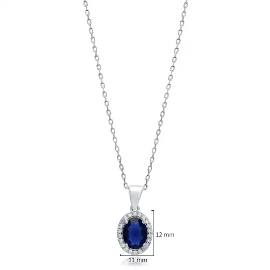 Sapphire CZ Stones Baguette Oval 925 Silver Necklace Sapphire CZ Stones Baguette Oval 925 Silver Necklace