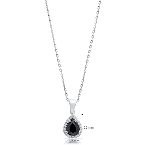 Black CZ Pear 925 Sterling Silver Necklace | 925 Sterling Silver Wholesale | Sade Silver Black CZ Pear 925 Sterling Silver Necklace - Sade 925 Silver Jewelry