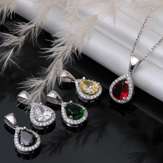 Black CZ Pear 925 Sterling Silver Necklace | 925 Sterling Silver Wholesale | Sade Silver Black CZ Pear 925 Sterling Silver Necklace - Sade 925 Silver Jewelry