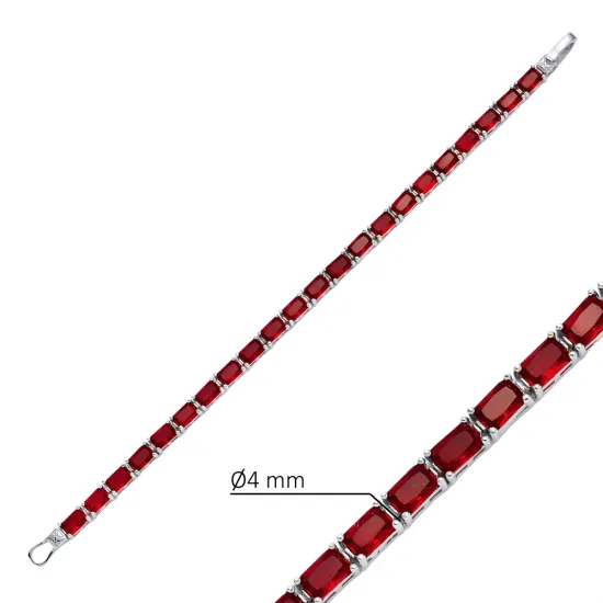 Garnet CZ Rectangle Baguette Tennis 925 Silver Bracelet