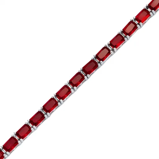 Garnet CZ Rectangle Baguette Tennis 925 Silver Bracelet