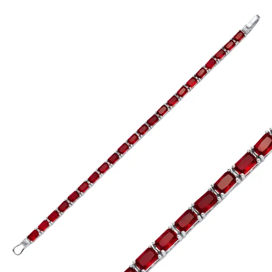 Garnet CZ Rectangle Baguette Tennis 925 Silver Bracelet