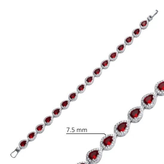 Garnet CZ Pear Tennis 925 Sterling Silver Bracelet
