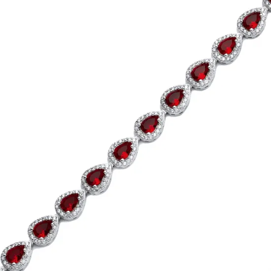 Garnet CZ Pear Tennis 925 Sterling Silver Bracelet