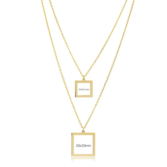 Square Hollow Layered Plain Sterling Silver Necklace | 925 Sterling Silver Wholesale | Sade Silver Square Hollow Layered Plain Sterling Silver Necklace - Sade 925 Silver Jewelry