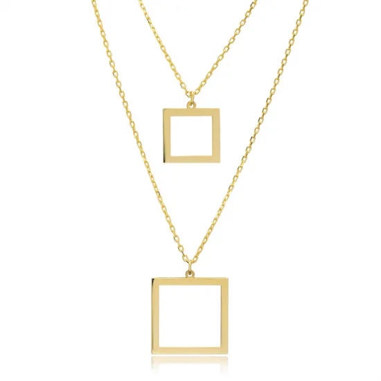 Square Hollow Layered Plain Sterling Silver Necklace | 925 Sterling Silver Wholesale | Sade Silver Square Hollow Layered Plain Sterling Silver Necklace - Sade 925 Silver Jewelry