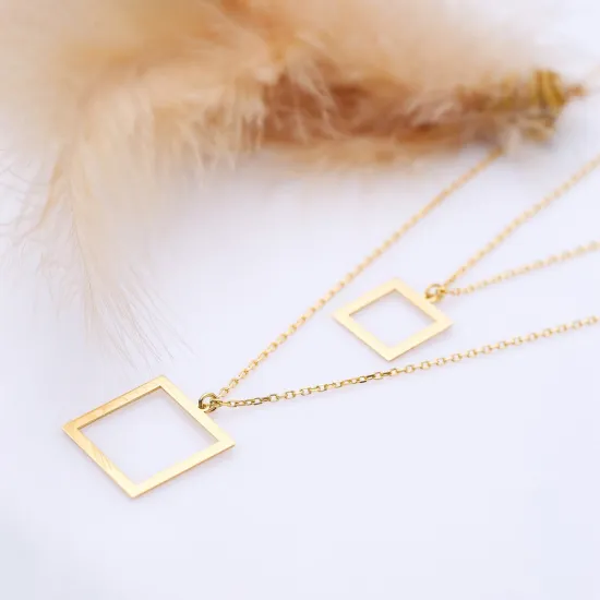 Square Hollow Layered Plain Sterling Silver Necklace | 925 Sterling Silver Wholesale | Sade Silver Square Hollow Layered Plain Sterling Silver Necklace - Sade 925 Silver Jewelry
